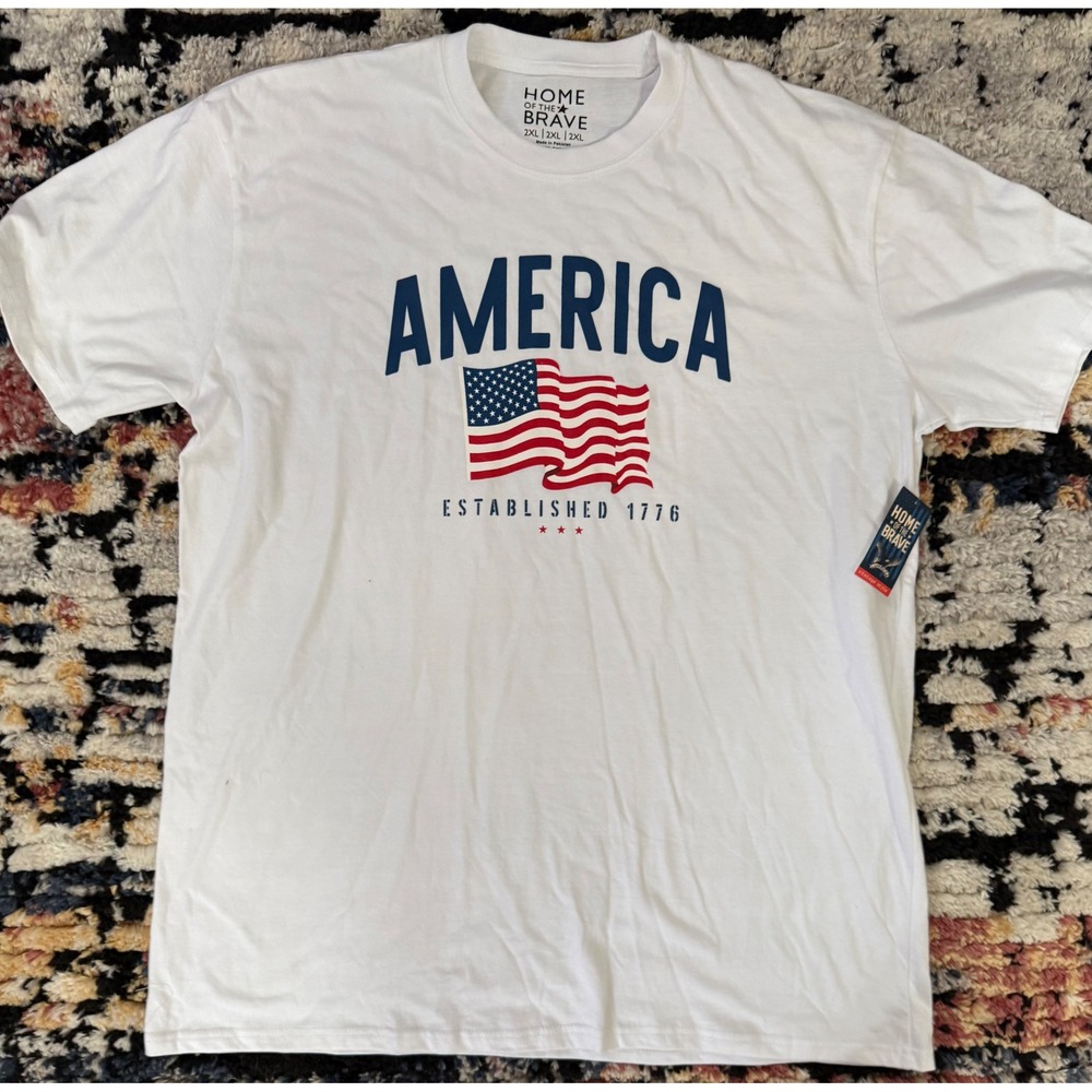 Home of the Brave America Established 1776 White T-Shirt Mens 2XL New‎ NWT